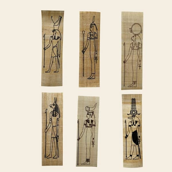 papyrus marque page à colorier avec dieux et déesses egypte ancienne