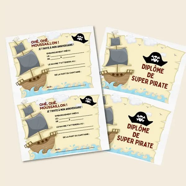 invitation et diplome de bateau pirate